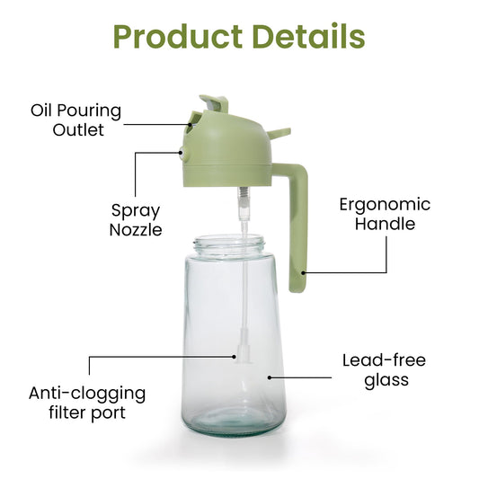 Leak-Proof Oil Dispenser Bottle with Spray & Pour Function | Reusable, Dishwasher Safe, Portable & Lightweight Glass Oil Spray