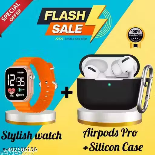 🎧 Wireless TWS Bluetooth Earbuds with Stylish Smartwatch Combo | High-Quality Sound, Long Battery Life, Touch Control, Free Protective Case