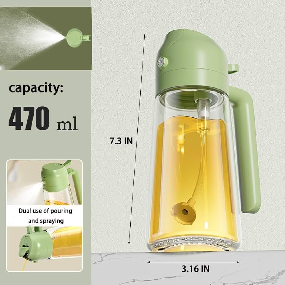Leak-Proof Oil Dispenser Bottle with Spray & Pour Function | Reusable, Dishwasher Safe, Portable & Lightweight Glass Oil Spray